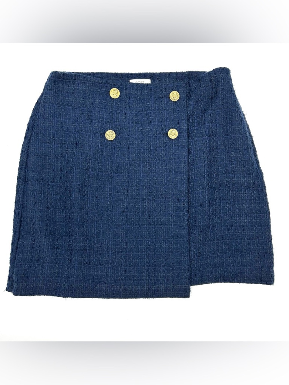 LOFT Navy Tweed Mini Skirt Faux Wrap